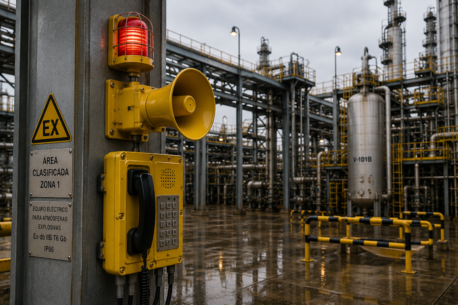 Sistema industrial de intercomunicación y voceo instalado en área clasificada